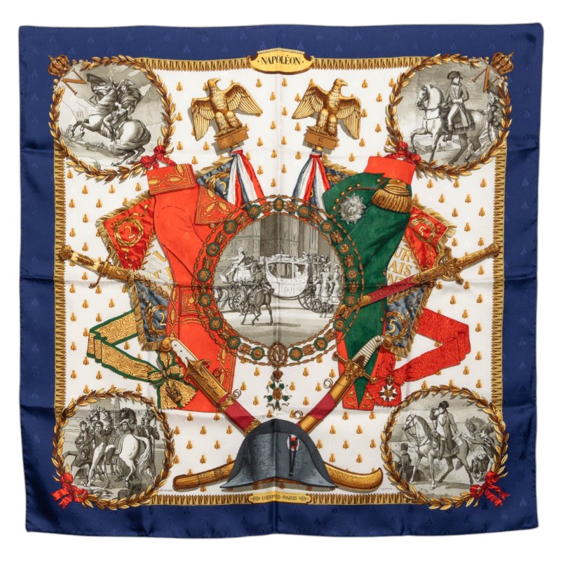 エルメス カレ90 NAPOLEON ナポレオン１世 えり巻き マルチ色つや 地絹 レディース HERMES 【中古】