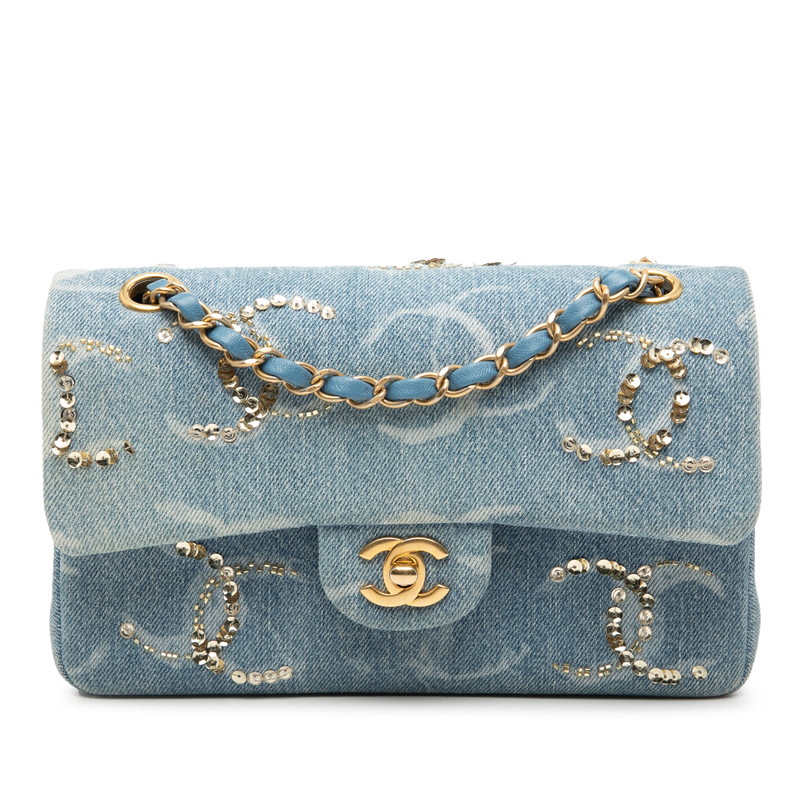 シャネル マトラッセ ココマーク ショルダーバッグ ブルー ゴールド デニム スパンコール レディース CHANEL 【中古】｜【銀座パリス】　店 432,000円