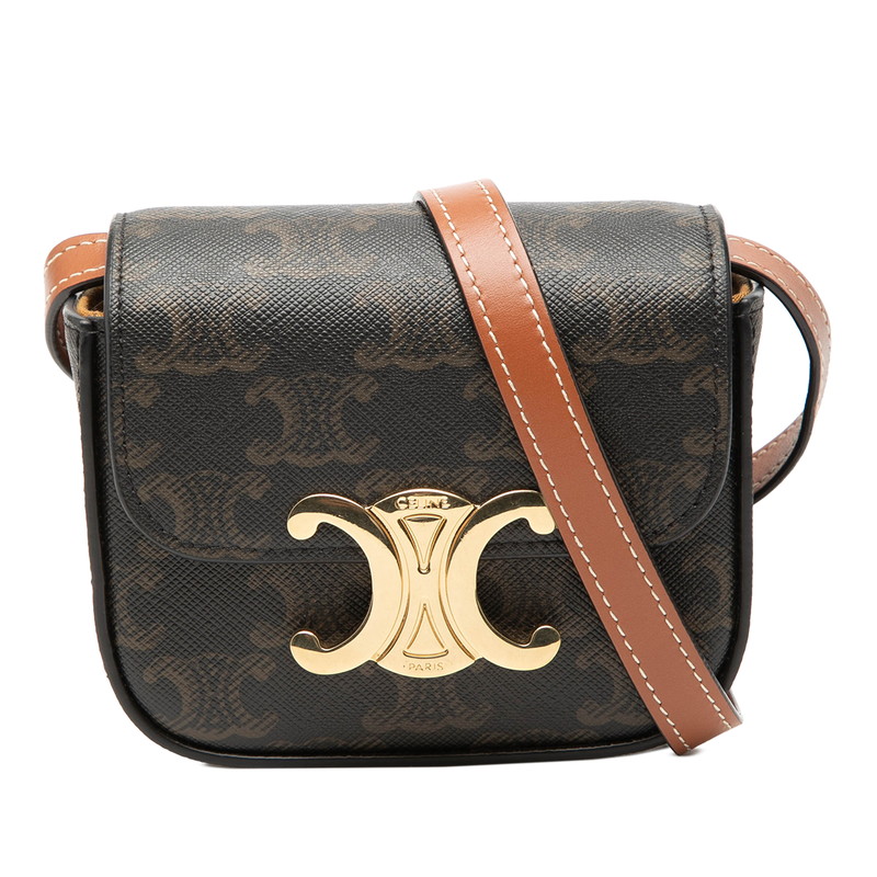 セリーヌ トリオンフ ミニクロード 斜め掛け ショルダーバッグ ブラウン タン PVC レザー レディース CELINE 【中古】｜【銀座パリス】　店