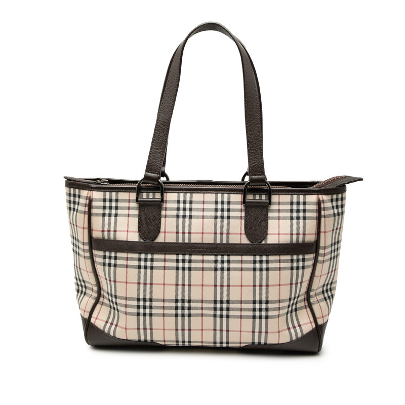 バーバリー ノバチェック ハンドバッグ ショルダーバッグ ベージュ ブラウン キャンバス レザー レディース BURBERRY 【中古】
