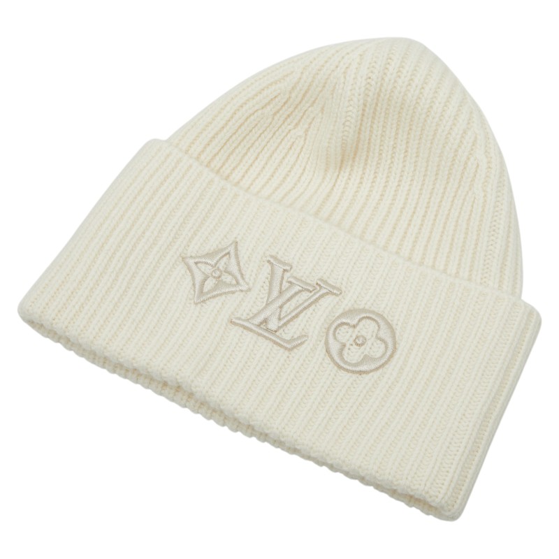 ルイ ヴィトン LV ヘッドライン ニットキャップ ニット帽 ビーニー サイズ：S M77873 ブロン ホワイト ウール レディース LOUIS VUITTON 【中古】 34,320円
