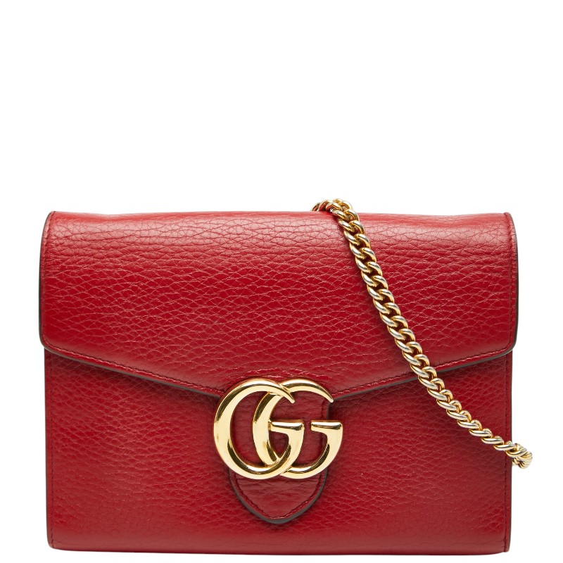 グッチ GGマーモント チェーン ショルダーウォレット ショルダーバッグ 401232 レッド レザー レディース GUCCI 【中古】