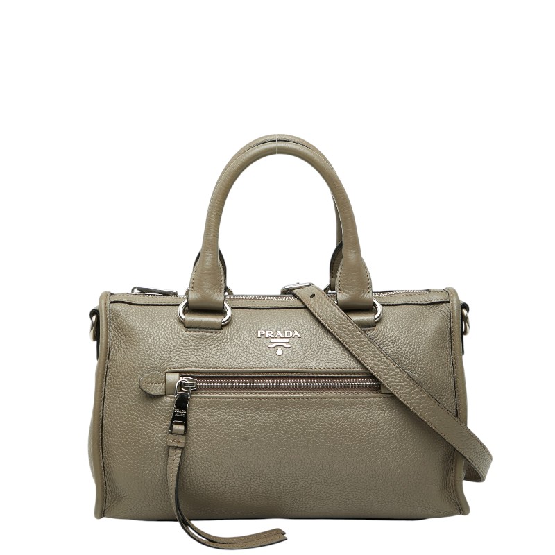 プラダ ハンドバッグ ショルダーバッグ 2WAY 1BB022 グレー レザー レディース PRADA 【中古】