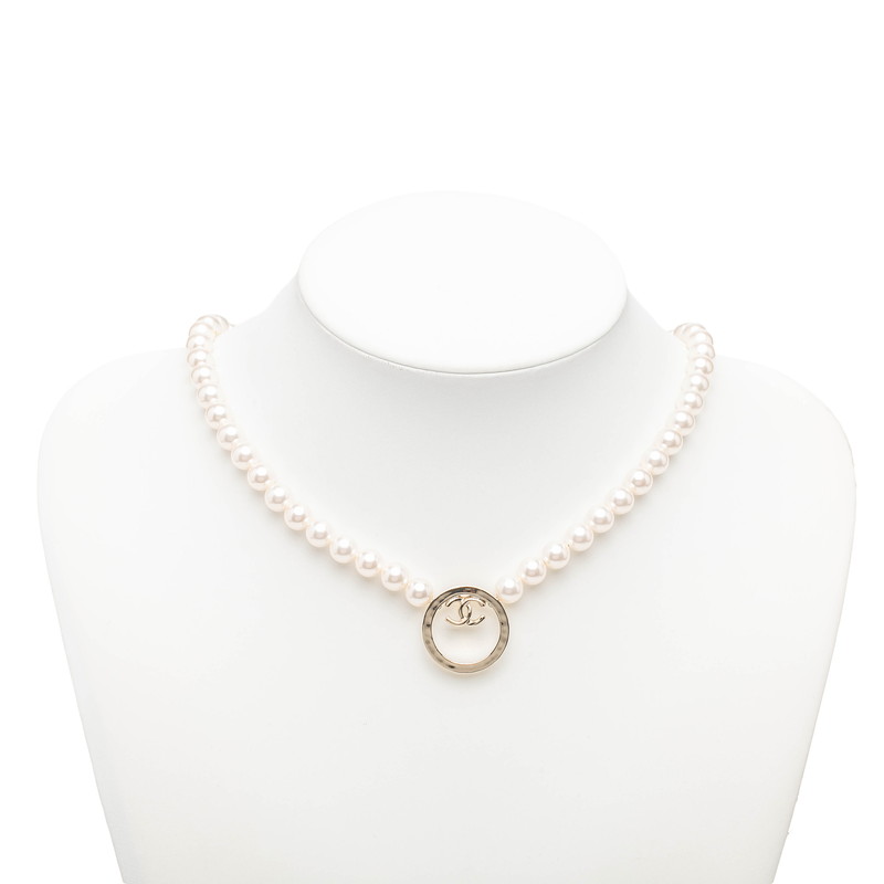 シャネル ココマーク パールネックレス ホワイト シャンパンゴールド フェイクパール メッキ レディース CHANEL 【中古】