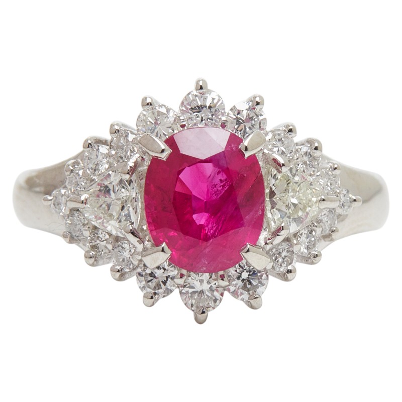 Pt900 プラチナ ルビー1.24ct ダイヤ0.73ct フラワーモチーフ リング 指輪 レディース 10.5号 【中古】 89,100円