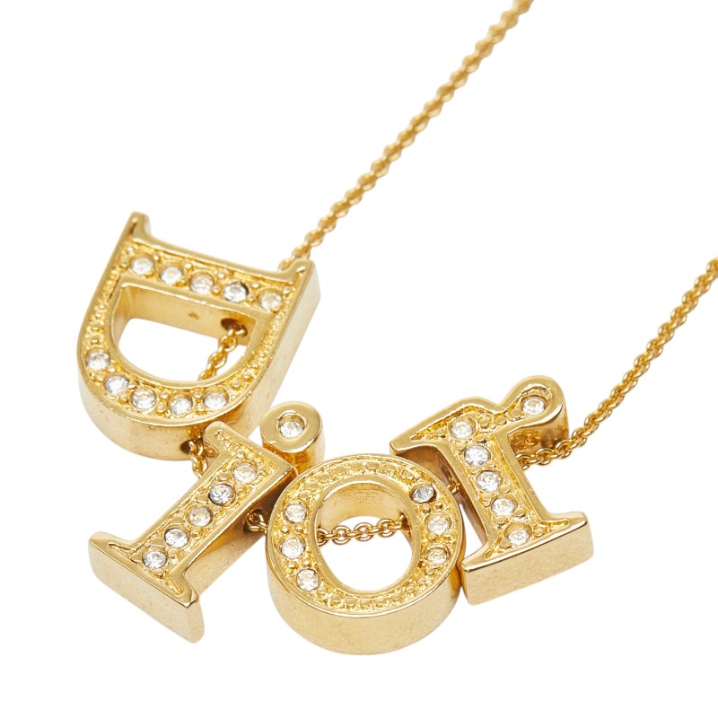 ディオール ロゴ ラインストーン ネックレス ゴールド メッキ レディース Dior 【中古】