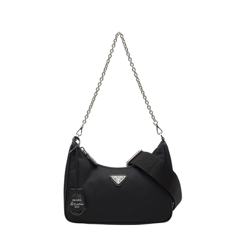 プラダ Re-Edition 2005 Re-Nylon ショルダーバッグ チェーン店ハンドバック 2WAY 1BH204 黒いこと ナイロン サフィアーノレザー レディース PRADA 【中古】