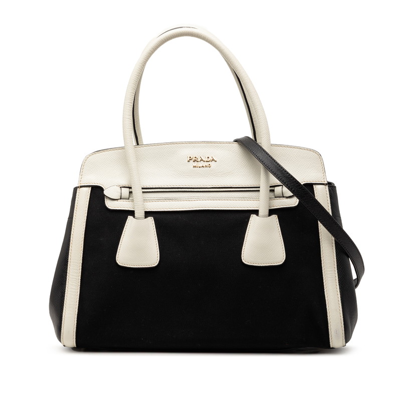 プラダ ショルダー トート ハンドバッグ　2WAY BN2595 ブラック ホワイト キャンバス サフィアーノレザー レディース PRADA 【中古】｜【銀座パリス】　店 30,745円