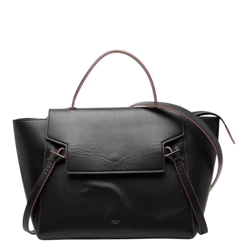 セリーヌ ベルトバッグ ハンドバッグ ショルダーバッグ 2WAY ダークブラウン ピンク レザー レディース CELINE 【中古】｜【銀座パリス】　店