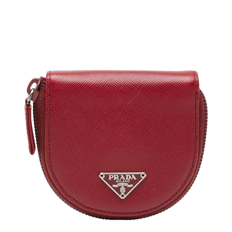 プラダ 三角ロゴプレート コインケース 小銭入れ レッド サフィアーノレザー レディース PRADA 【中古】