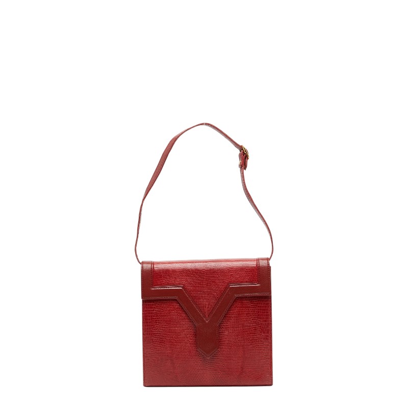 サンローラン 蜥蜴型押し ショルダーバッグ 赤いこと なめし革 レディース SAINT LAURENT 【中古】