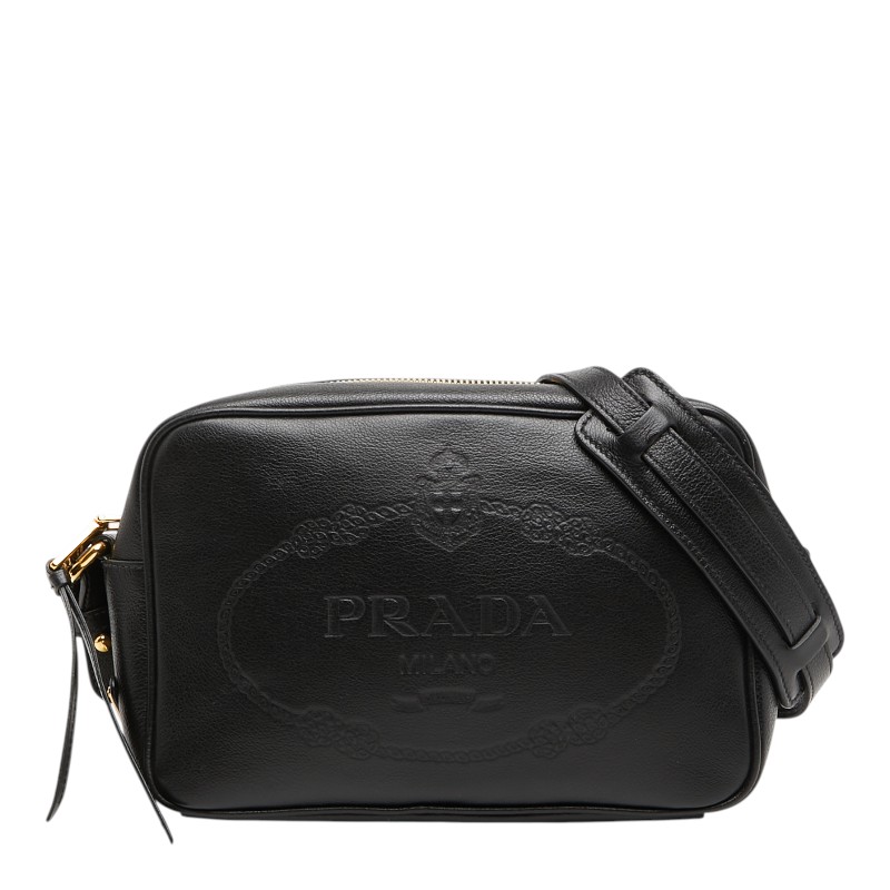 プラダ 三角ロゴプレート ショルダーバッグ ブラック レザー レディース PRADA 【中古】