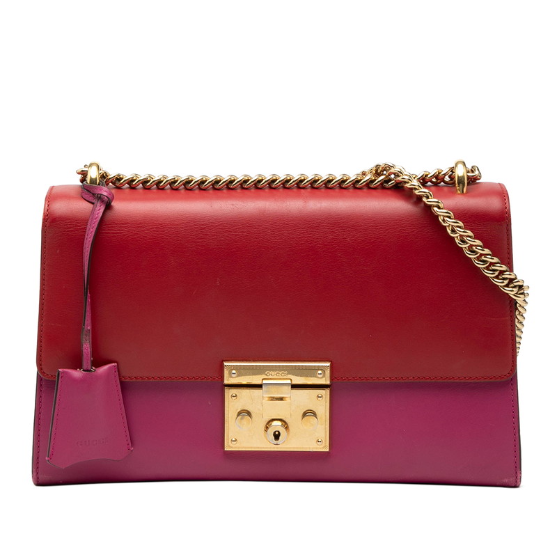 グッチ パドロック チェーン ショルダーバッグ 409486 レッド ピンク レザー レディース GUCCI 【中古】