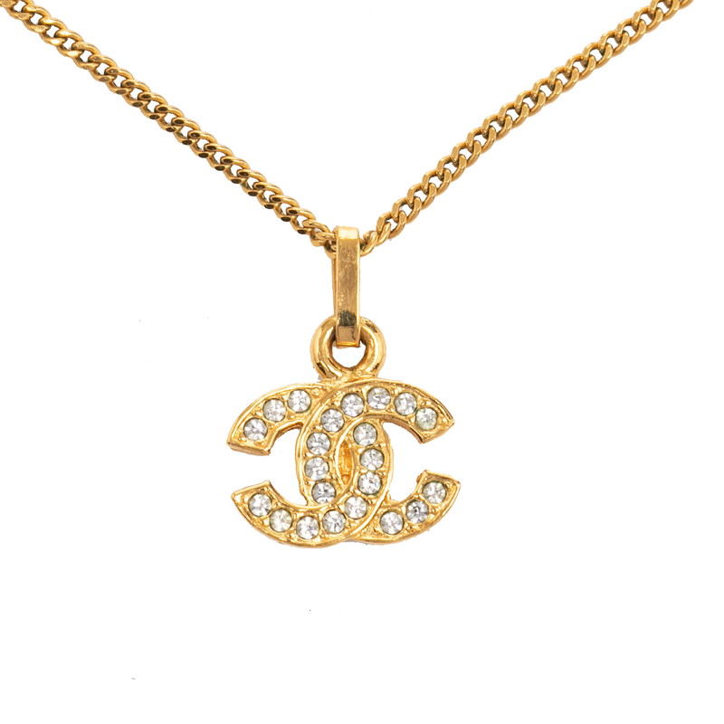 シャネル ココマーク ラインストーン ネックレス ゴールド メッキ レディース CHANEL 【中古】