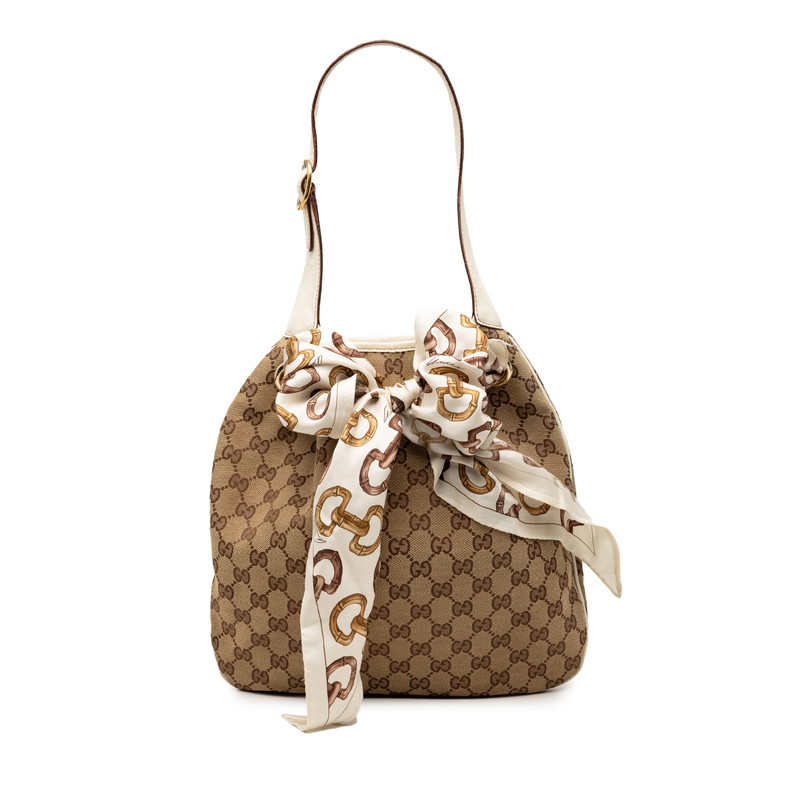 グッチ GGキャンバス スカーフ ワンショルダーバッグ 155563 ベージュ ホワイト キャンバス レザー レディース GUCCI 【中古】