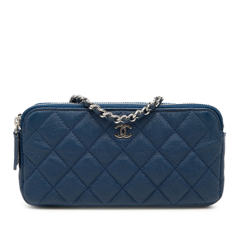 シャネル マトラッセ ココマーク チェーン ウォレット ショルダーバッグ ブルー キャビアスキン レディース CHANEL 【中古】