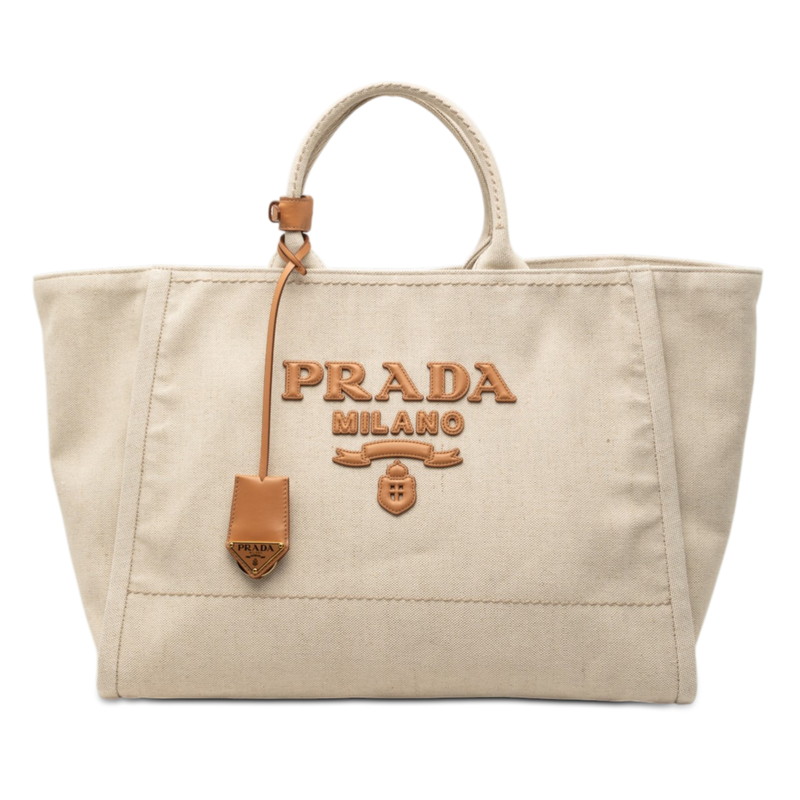 プラダ トートバッグ 1BG473 ホワイト ベージュ キャンバス レザー レディース PRADA 【中古】