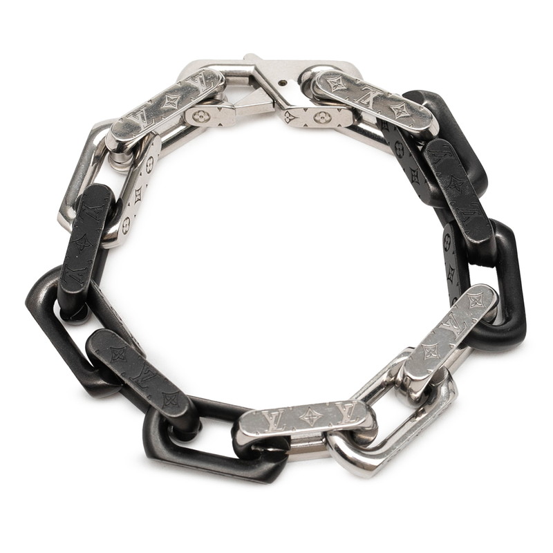 ルイ ヴィトン モノグラム チェーン ブレスレット M M00686 シルバー ブラック ステンレススチール メンズ LOUIS VUITTON 【中古】