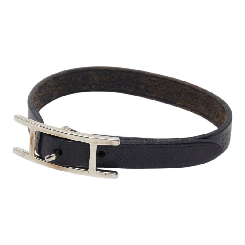 エルメス アピ3 ブレスレット ブラック シルバー レザー メタル レディース HERMES 【中古】