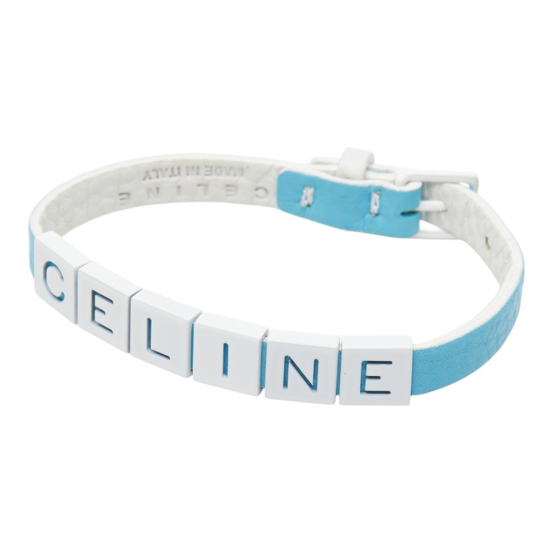 セリーヌ ロゴ ブレスレット ブルー ホワイト レザー レディース CELINE 【中古】｜【銀座パリス】　店