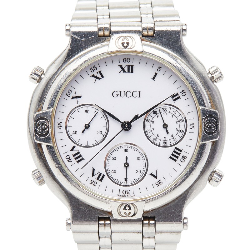 グッチ クロノグラフ 腕時計 9300 クオーツ ホワイト文字盤 ステンレススチール メンズ GUCCI 【中古】