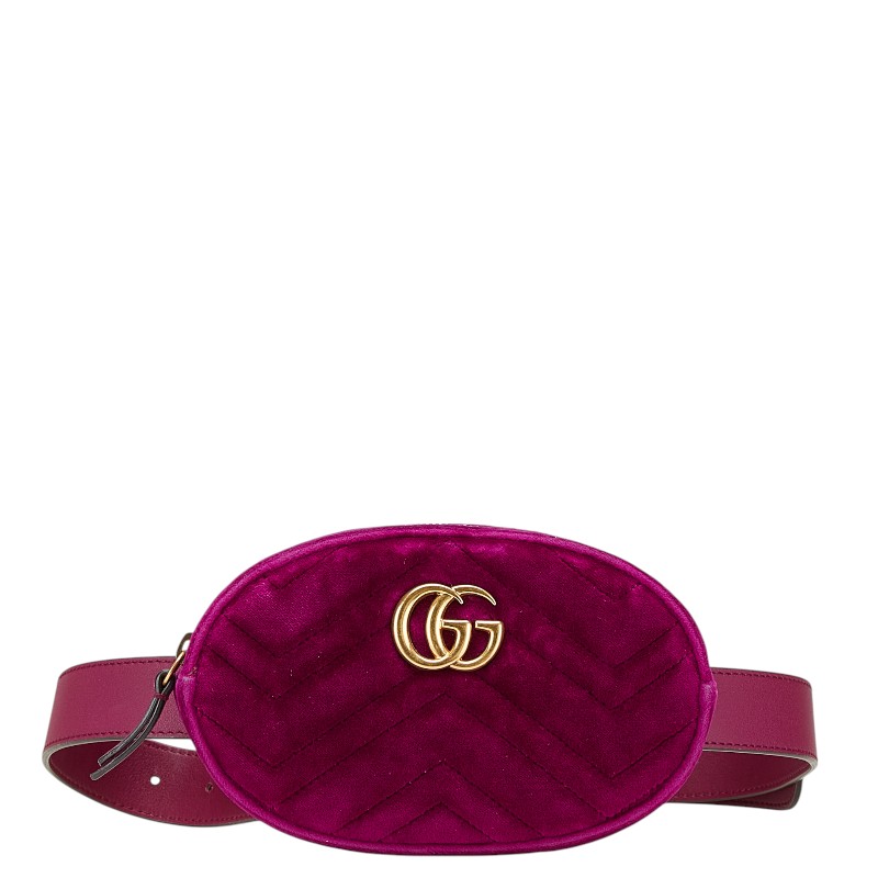 グッチ GGマーモント キルティング ボディバッグ ウエストバッグ 476432 パープル ベロア レザー レディース GUCCI 【中古】