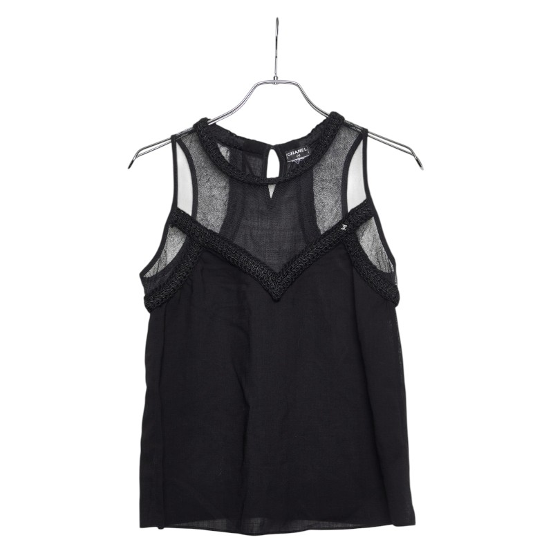 シャネル ココマーク メッシュ トップス ノースリーブ 黒いこと 伝達ルート石ころ レディース CHANEL 【中古】
