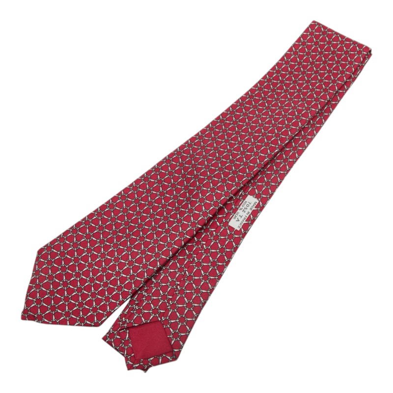 エルメス 総柄 ネクタイ ワインレッド シルク メンズ HERMES 【中古】