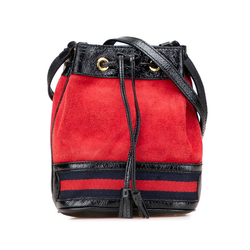 グッチ 斜め掛け ショルダーバッグ ミニバケット 550620 レッド ブラック スウェード レザー レディース GUCCI 【中古】|【銀座パリス】 店