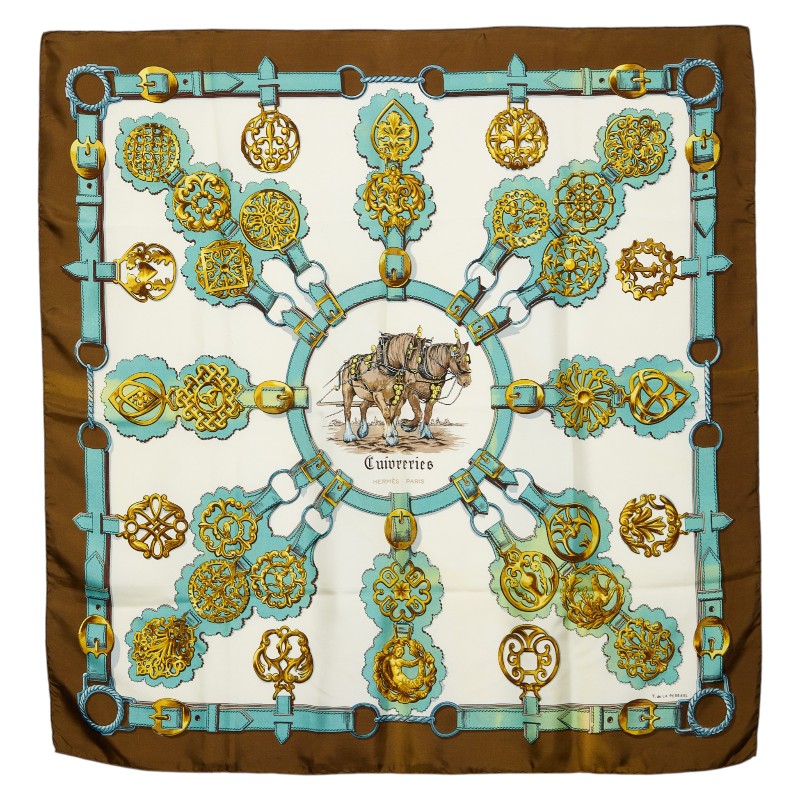 エルメス カレ90 Cuivreries スカーフ カーキグリーン マルチカラー レディース HERMES 【中古】