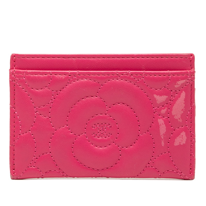 シャネル カメリア カードケース パスケース ピンク ラムスキン レディース CHANEL 【中古】