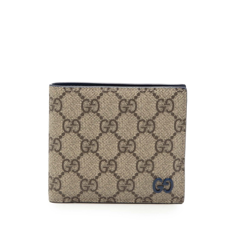 グッチ GGスプリーム 二つ折り財布 768244 ベージュ ネイビー PVC レザー レディース GUCCI 【中古】