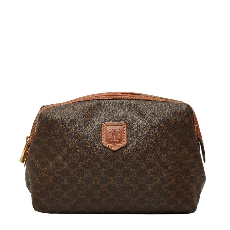 セリーヌ マカダム ポーチ ブラウン PVC レザー レディース CELINE 【中古】