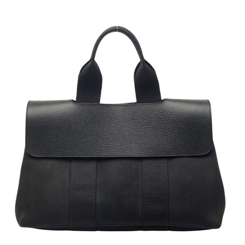 エルメス ヴァルパライソPM ハンドバッグ ブラック トワルシェブロン レザー キャンバス レディース HERMES 【中古】