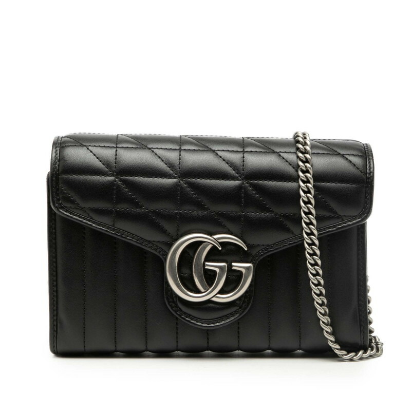 グッチ GGマーモント チェーン ウォレット ショルダーバッグ 474575 ブラック レザー レディース GUCCI 【中古】