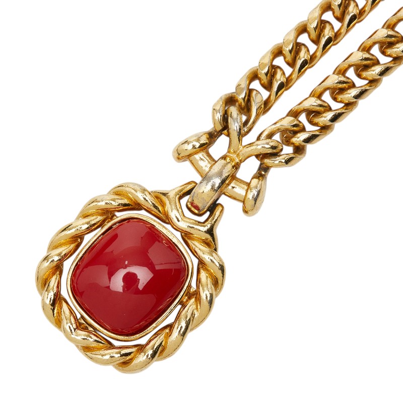 ディオール ヴィンテージ チェーン ネックレス ゴールド レッド メッキ レディース Dior 【中古】
