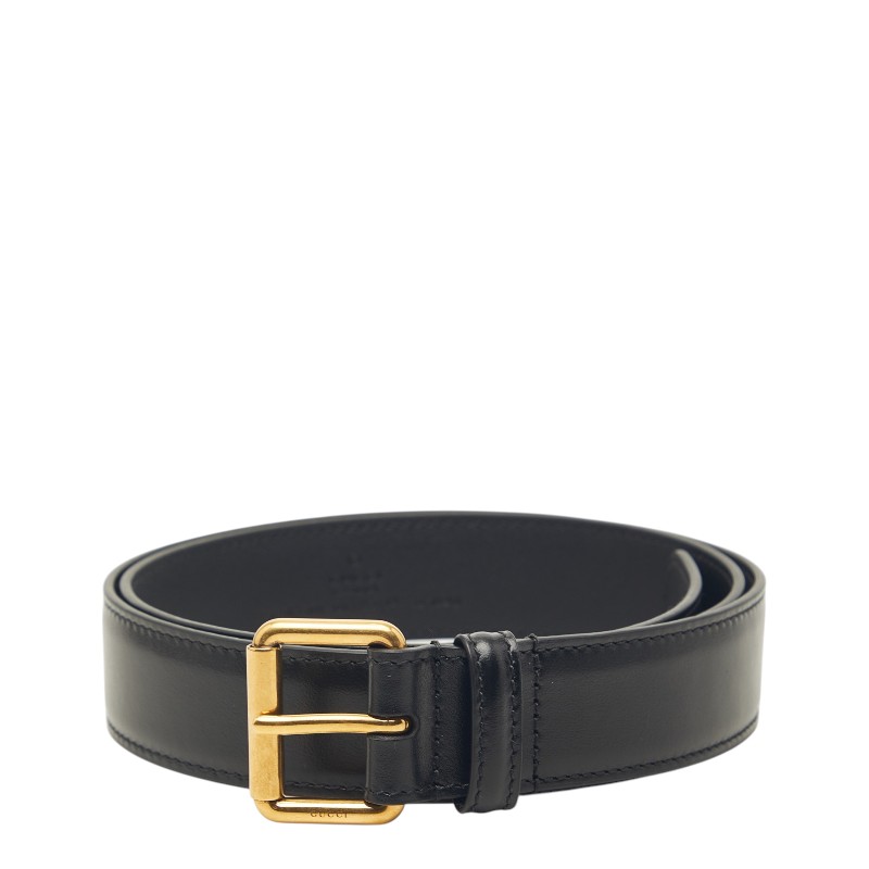 グッチ プレーンベルト 大きさ85 34 黒いこと ゴールド 子ウシ メンズ GUCCI 【中古】