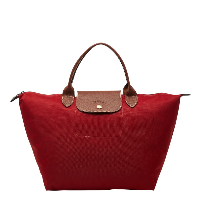 ロンシャン ル プリアージュ トートバッグ レッド ブラウン ナイロン レザー ポリアミドキャンバス レディース Longchamp 【中古】
