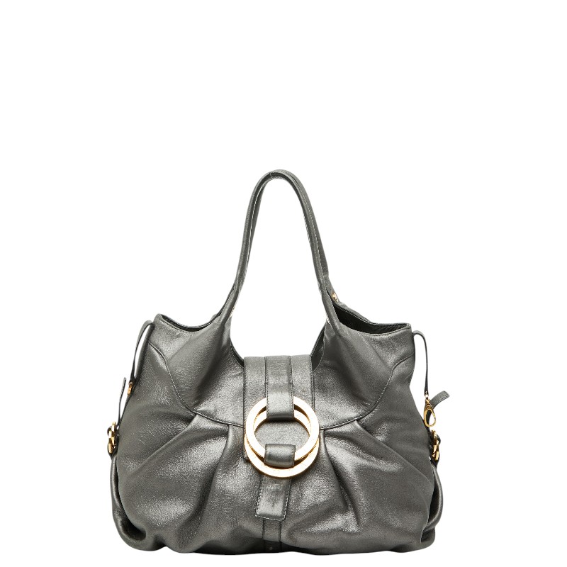 ブルガリ チャンドラ ハンドバッグ グレー レザー レディース BVLGARI 【中古】