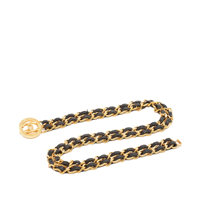 シャネル ココマーク チェーン店三尺帯 2連 ゴールド 黒いこと メッキ なめし革 レディース CHANEL 【中古】