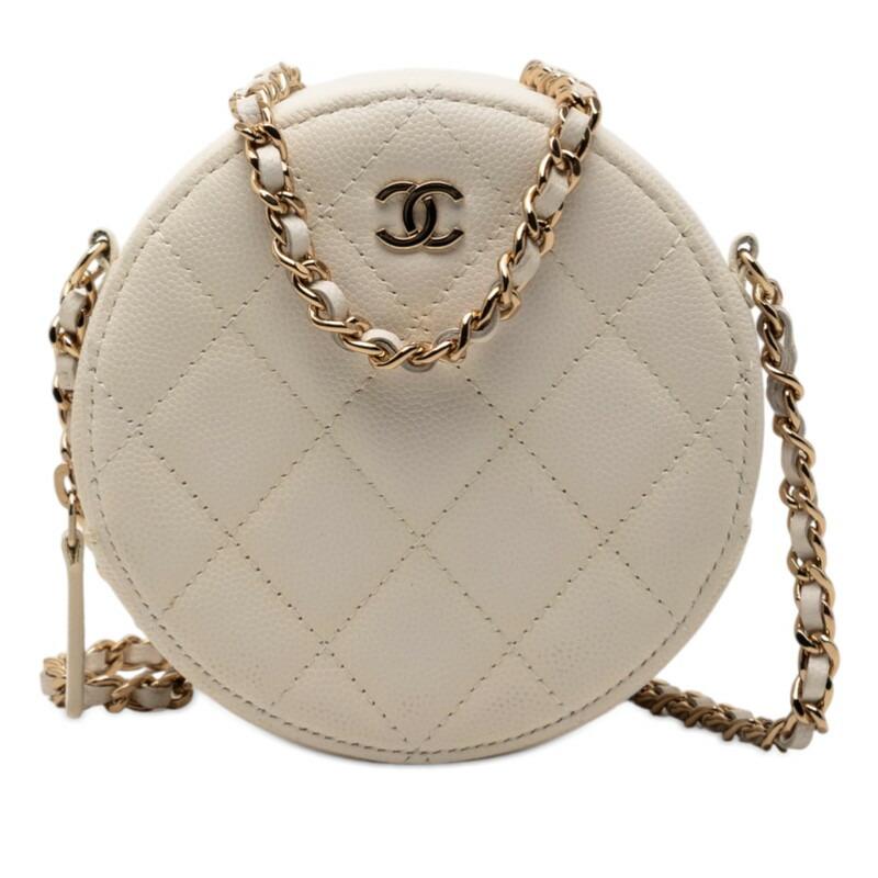 シャネル マトラッセ ココマーク 斜め掛け チェーン ショルダーバッグ ホワイト キャビアスキン レディース CHANEL 【中古】