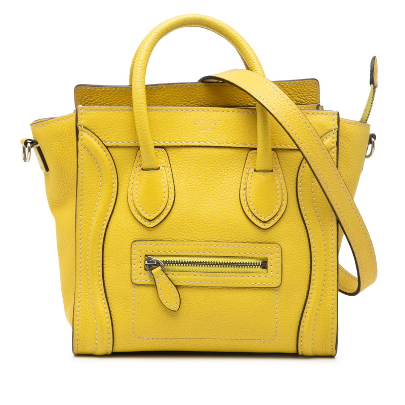 セリーヌ ラゲージ ナノショッパー ハンドバッグ ショルダーバッグ 2WAY イエロー レザー レディース CELINE 【中古】
