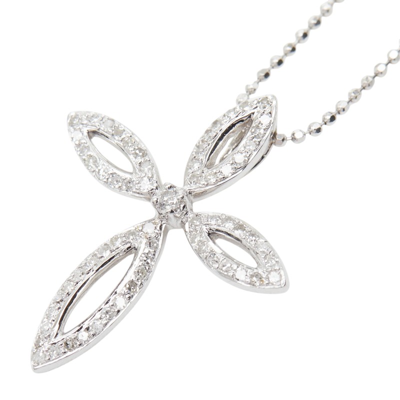 K18WG ホワイトゴールド ダイヤ0.25ct クロスモチーフ ペンダント ネックレス レディース 【中古】