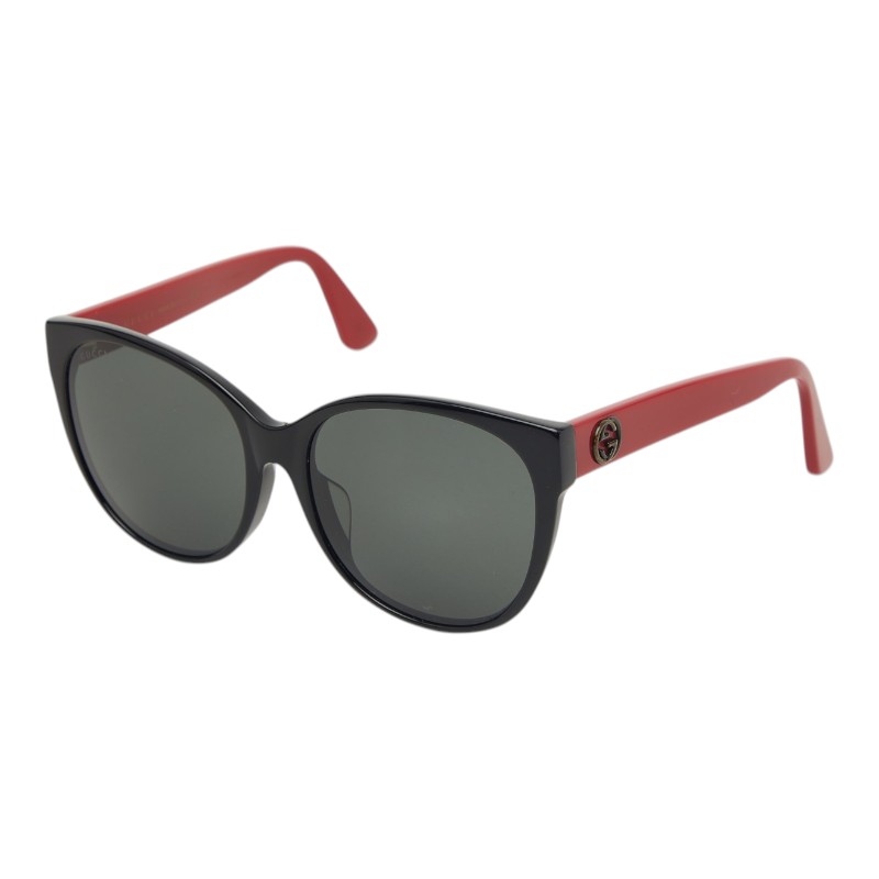 グッチ インターロッキングG サングラス GG0097SA レッド ブラック バイカラー プラスチック レディース GUCCI 【中古】