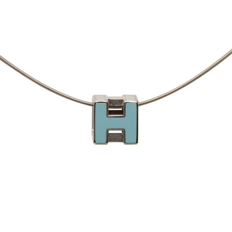 エルメス カージュ ド アッシュ Hキューブ ネックレス シルバー ライトブルー メタル レディース HERMES 【中古】|【銀座パリス】 店