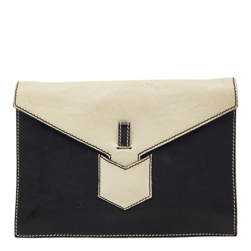 サンローラン バイカラー クラッチバック セカンドバッグ 233455 ホワイト ブラック レザー レディース SAINT LAURENT 【中古】|【銀座パリス】 店