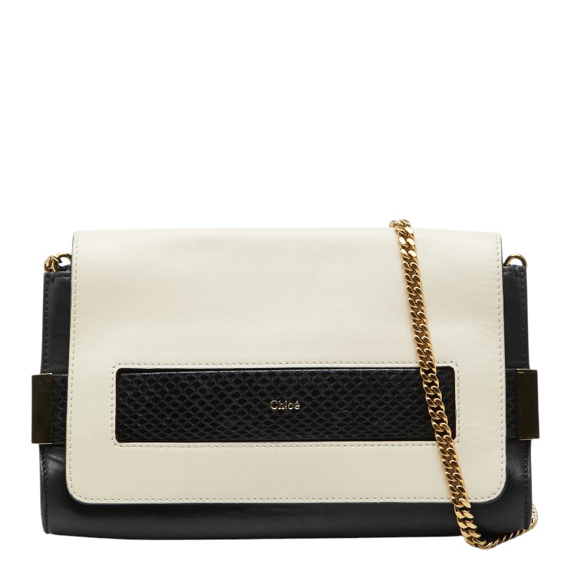 クロエ エル チェーン店ショルダーバッグ 象牙色 黒いこと なめし革 パイソン レディース Chloe 【中古】