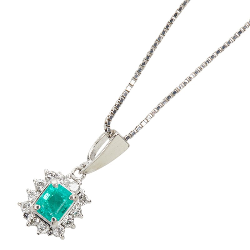 Pt900 プラチナ Pt850 プラチナ エメラルド0.23ct ダイヤ0.13ct フラワーモチーフ ペンダント ネックレス レディース 【中古】 36,920円