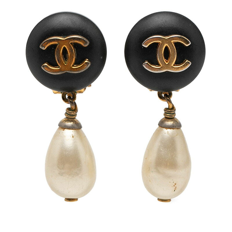 シャネル ココマーク ヴィンテージ スイング イヤリング ブラック ゴールド フェイクパール メッキ レディース CHANEL 【中古】