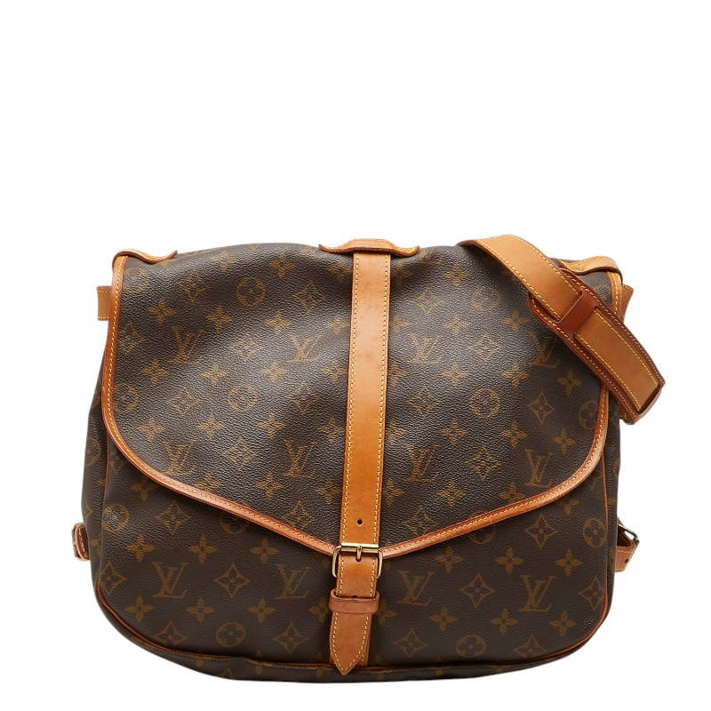 ルイ ヴィトン モノグラム ソミュール35 斜め掛け ショルダーバッグ M42254 ブラウン PVC レザー レディース LOUIS VUITTON 【中古】